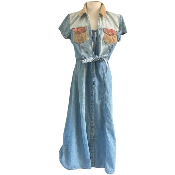 VTG PG Collections by Ginger Bort Denim Maxi Dress Women’s Size 8 Western Boho - Picture 1 of 7